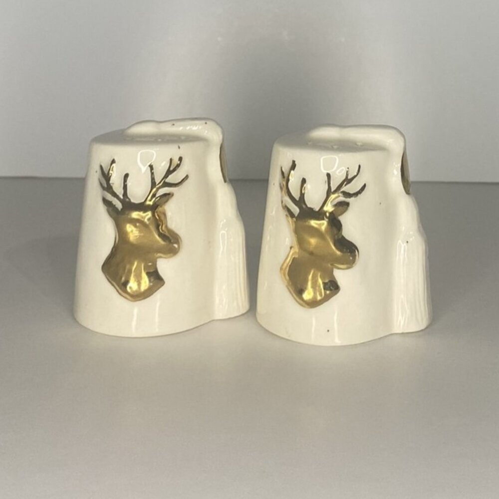 Christmas Reindeer Gold & White Salt & Pepper Shakers